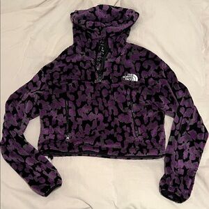 The North Face Osito 1/4 zip hoodie purple leopard print crop top